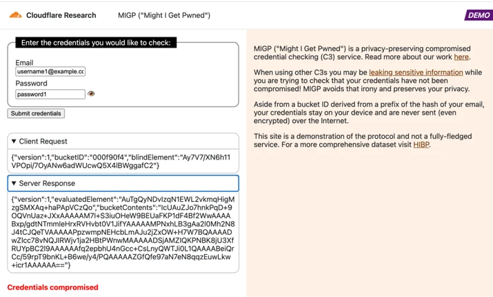 Example query in which the credentials are exposed in the breach dataset