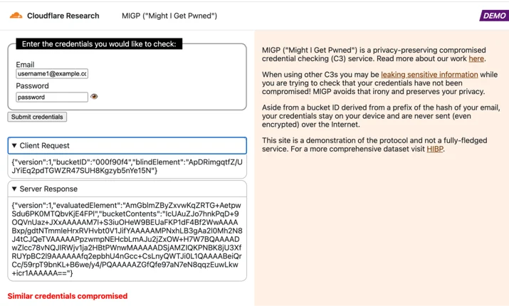 Example query in which similar credentials were exposed in the breach dataset