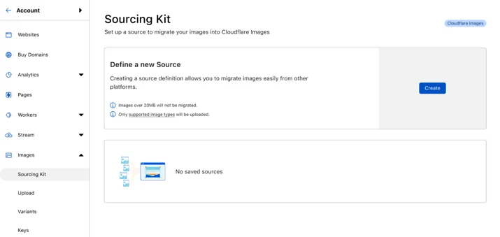 the new Cloudflare Images Sourcing Kit home screen