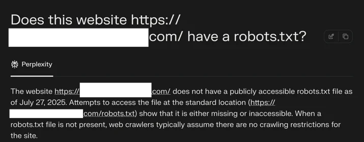 Perplexity not checking for the presence of a robots.txt file